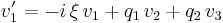 v_{1}'=-i\,\xi\,v_{1}%2Bq_{1}\,v_{2}%2Bq_{2}\,v_{3}