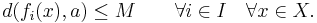 d(f_i(x), a) \leq M \qquad \forall i \in I \quad \forall x \in X.