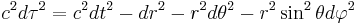 
c^{2} d\tau^{2} = c^{2} dt^{2} - dr^{2} - r^{2} d\theta^{2} - r^{2} \sin^{2} \theta d\varphi^{2} \,\!
