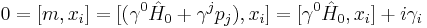 0=[m,x_i]=[(\gamma^0\hat{H}_0%2B\gamma^jp_j),x_i]=[\gamma^0\hat{H}_0,x_i]%2Bi\gamma_i