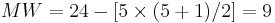 MW=24-[5 \times (5%2B1)/2]=9