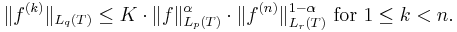 \|f^{(k)}\|_{L_q(T)} \le K \cdot {\|f\|^\alpha_{L_p(T)}} \cdot {\|f^{(n)}\|^{1-\alpha}_{L_r(T)}}\text{ for }1\le k < n.