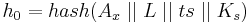 h_{0} = hash(A_{x}\; ||\; L\; ||\; ts\; ||\; K_{s})