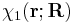 \chi_1(\mathbf{r};\mathbf{R})\,