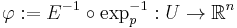  \varphi�:= E^{-1} \circ \exp_p^{-1}: U \rightarrow \mathbb{R}^n 