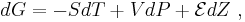 dG = -SdT %2B VdP %2B \mathcal{E}dZ\ , 