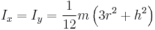 I_x = I_y = \frac{1}{12} m\left(3r^2%2Bh^2\right)