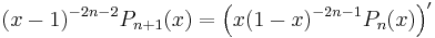 (x-1)^{-2n-2}P_{n%2B1}(x)=\left(x(1-x)^{-2n-1}P_n(x)\right)^\prime