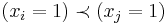 \left(x_i=1\right)\prec\left(x_j=1\right)