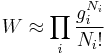 W\approx\prod_i \frac{g_i^{N_i}}{N_i!}