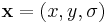 \textbf{x} = \left( x, y, \sigma \right)