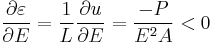  \frac{\partial \varepsilon}{\partial E} = \frac{1}{L} \frac{\partial u}{\partial E} = \frac{-P}{E^2A} < 0 