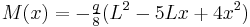 M(x) = -\tfrac{q}{8}(L^2-5Lx%2B4x^2)