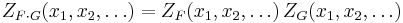 Z_{F \cdot G}(x_1, x_2, \dots) = Z_F(x_1, x_2, \dots) \, Z_G(x_1, x_2, \dots)