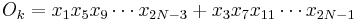  O_k = x_1x_5x_9 \cdots x_{2N-3}%2B x_3x_7x_{11} \cdots x_{2N-1}