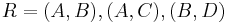 R={(A,B),(A,C),(B,D)}