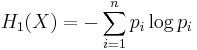 H_1 (X) = - \sum_{i=1}^n p_i \log p_i 