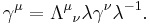 \displaystyle\gamma^\mu=\Lambda^\mu{}_\nu\lambda\gamma^\nu\lambda^{-1}.