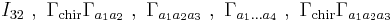  I_{32} ~,~ \Gamma_\text{chir} \Gamma_{a_1 a_2} ~,~ \Gamma_{a_1 a_2 a_3}
~,~ \Gamma_{a_1 \dots a_4}  ~,~  \Gamma_\text{chir} \Gamma_{a_1 a_2 a_3} 