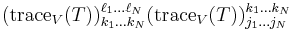 (\operatorname{trace}_{V}(T))_{k_1 \dots k_N }^{\ell_1 \dots \ell_N} (\operatorname{trace}_{V}(T))_{j_1 \dots j_N}^{k_1 \dots k_N} 