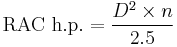 \text{RAC h.p.}=\frac{D^2\times n}{2.5}