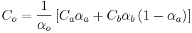 C_o = \frac{1}{\alpha_o}\left[C_a \alpha_a %2B C_b \alpha_b \left(1 - \alpha_a\right)\right]