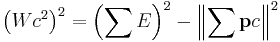 \left(Wc^2\right)^2= \left(\sum E\right)^2-\left\|\sum \mathbf{p}c\right\|^2