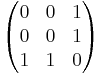 \begin{pmatrix}0 & 0 & 1 \\0 & 0 & 1 \\1 & 1 & 0 \\\end{pmatrix}