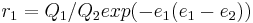  r_{1} = Q_1/Q_2 exp(-e_1(e_1-e_2)) 