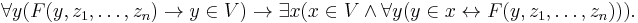 \forall y (F(y, z_1, \dots, z_n) \rightarrow y \in V) \rightarrow \exists x (x \in V \land \forall y (y \in x \leftrightarrow F(y, z_1, \dots, z_n))).