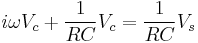 i \omega V_c %2B \frac{1}{RC} V_c = \frac{1}{RC}V_s