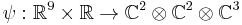 \psi: \mathbb{R}^{9}\times \mathbb{R} \to \mathbb{C}^{2}\otimes \mathbb{C}^{2} \otimes \mathbb{C}^{3}