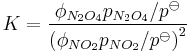 K=\frac{\phi_{N_2O_4} p_{N_2O_4}/{p^\ominus}}{\left(\phi_{NO_2}p_{NO_2}/{p^\ominus}\right)^2}