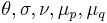  \theta, \sigma, \nu, \mu_p, \mu_q 