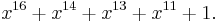 x^{16} %2B x^{14} %2B x^{13} %2B x^{11} %2B 1.\,