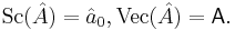  \mbox{Sc}(\hat{A}) = \hat{a}_0, \mbox{Vec}(\hat{A}) = \mathsf{A}.\!