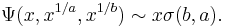 \Psi(x,x^{1/a},x^{1/b})\sim x\sigma(b,a).\,