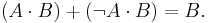  \quad (A \cdot B) %2B (\lnot A \cdot B)=B.