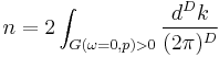 n = 2 \int_{G(\omega=0,p)>0}\frac{d^D k}{(2\pi)^D}