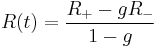 
R(t) = \frac{R_{%2B} - gR_{-}}{1 - g} 
