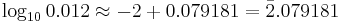 \log_{10}0.012\approx-2%2B0.079181=\bar{2}.079181