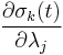 \frac{\partial \sigma_k(t)}{\partial \lambda_j}