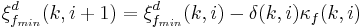 \xi^d_{f_{min}}(k,i%2B1) = \xi^d_{f_{min}}(k,i) - \delta(k,i)\kappa_f(k,i)