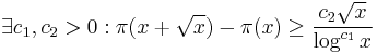 \exists c_1, c_2 > 0: \pi(x%2B\sqrt{x}) - \pi(x) \ge \frac{c_2\sqrt{x}}{\log^{c_1}x}