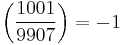 \left(\frac{1001}{9907}\right) =-1