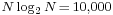 \scriptstyle N \log_2 N \,=\, 10,000