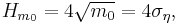 H_{m_0} = 4 \sqrt{m_0} = 4 \sigma_\eta, \, 