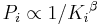  P_i \propto 1/{K_i}^\beta 