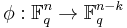 \phi�: \mathbb{F}_q^n\to \mathbb{F}_q^{n-k}