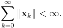 \sum_{k=0}^\infty \|\mathbf{x}_k\| < \infty.